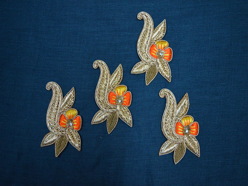 2 Pieces Indian Silver Color Floral Beaded Design Patch Applique Used in Different Designing in Multi Artifacts