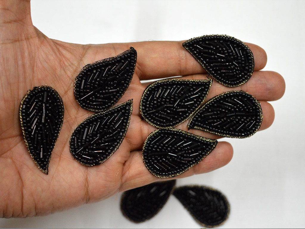 15 Piece Black Indian Beaded Patch Embroidery Sew on Patch Decorative Patches Denim Patch Applique Embroidery Handcrafted Appliques Crafting