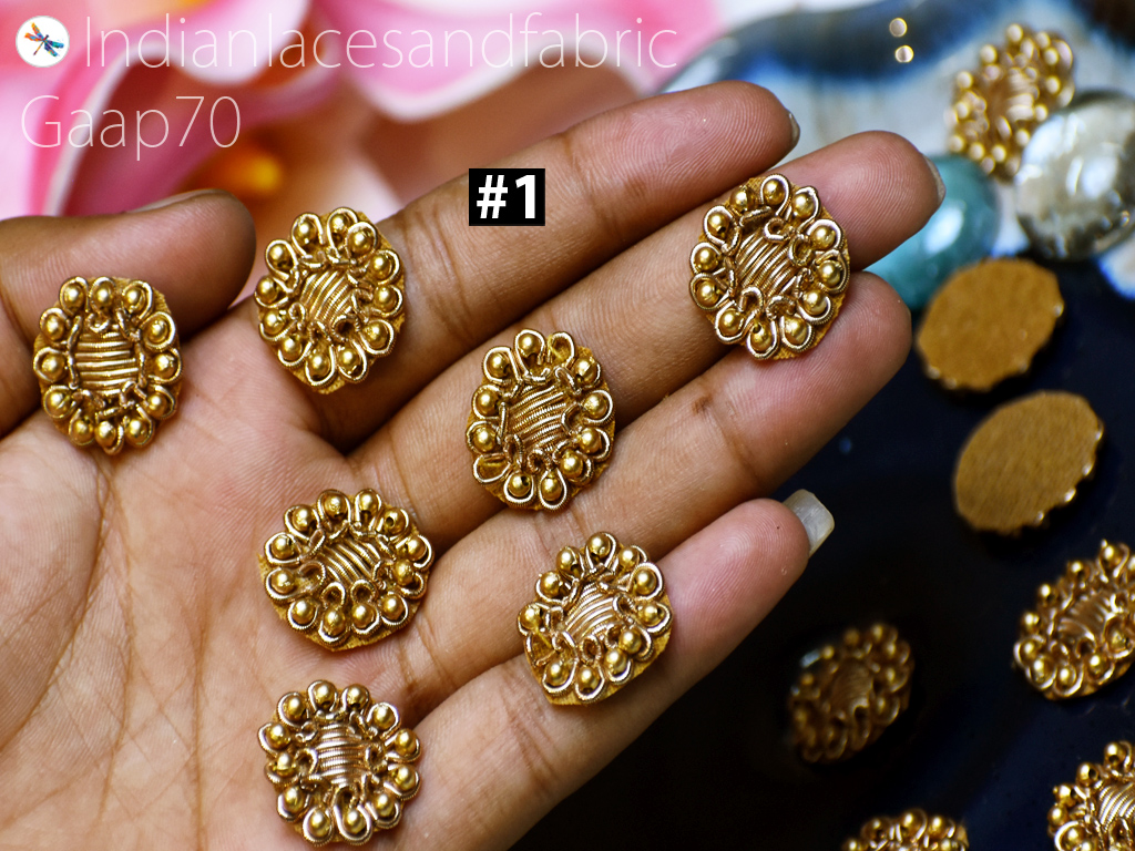25 Tiny Appliques Embellishment Embroidery Beaded Bridal Appliques Headband DIY Crafting Accessories Rhinestone Embellished Golden Patches