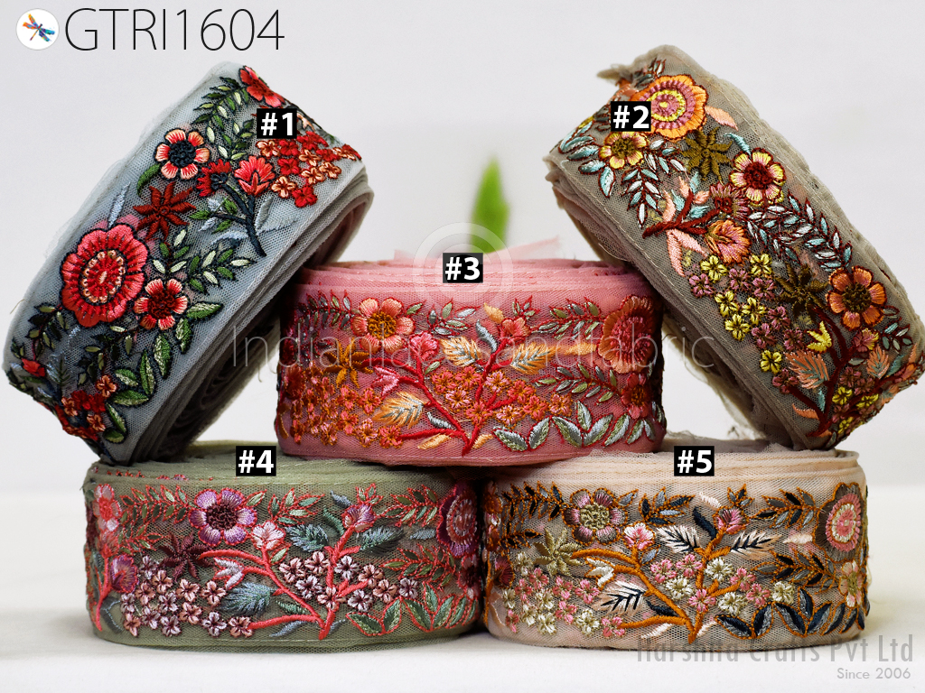 9 Yard Indian Embroidered Ribbon Bird Fabric Trim Sari Border Saree Trimming Sewing Dress Cushions Embroidery Crafting Laces Home Decor