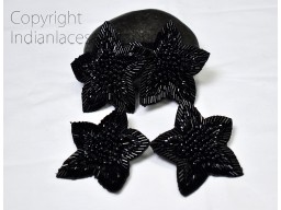 5 Pieces black handmade embellishment beaded shoes floral Indian costume patches dresses bugle beads denim jacket appliqué decorative sewing patch crafting wedding gown appliqués