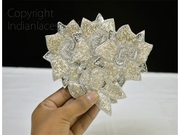 1 Pair Indian Silver Floral Handcrafted Sewing Patches Appliques Decorative Embroidered Handmade Crafting Christmas DIY Decor Beaded Patch