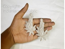 2 Pair Silver Paisley Christmas Appliques Decorative Sewing Indian Dresses Appliques Handmade Patches Crafting Supply Decor Beaded Patches