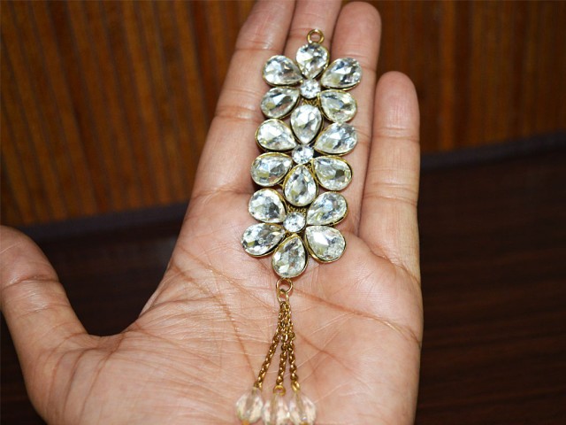 Golden Decorative Stone Work Tassels By 1 Pair Wedding Lehenga Blouses Tassel Indian Embellishment Hair Accessories For Saree Hanging Latkan
