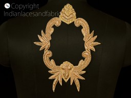 Indian Gold Neckline Patches Handcrafted Sequin Zardosi Decorative Wedding Dresses Neck Patches Embroidery Applique DIY Crafting