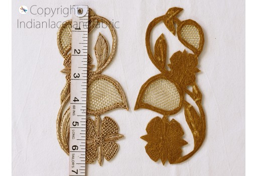 1 Gold Decorative Handmade Zardozi Patches Floral Embroidered Indian Sewing Wedding Dress Handcrafted Patches Appliques Crafting Supply Bags