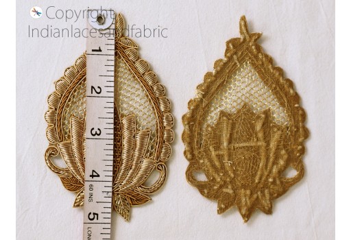 1 Gold Lotus Zardozi Decorative Handmade Patches Embroidered Indian Sewing Thread Dresses Handcrafted Patches Appliques Crafting Supply Bags
