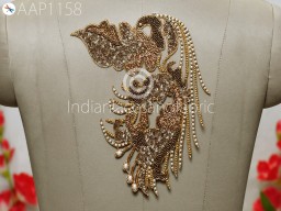 Beaded Patches Gold Applique Decorative Embroidered Indian Sewing Wedding Dresses Costumes Appliques Handmade DIY Crafting Cushion Covers
