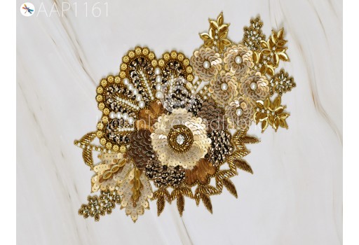 1 Piece Gold Floral Patches Appliques Wedding Dresses Costumes Beaded Patch Sequined Sewing Crafting Applique Handcrafted Scrap booking