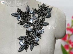 1 Piece Beaded Appliques Patch Indian Black Sewing Accessories Dresses Applique DIY Crafting Handcrafted Appliques Scrapbooking Appliques