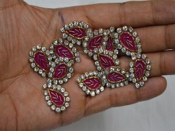 50 Tiny Magenta Golden Applique Indian Beaded Bridal Headband Decorated Neck For Wedding Skirt Leaf Shaped Rhinestone Embroidery Appliques