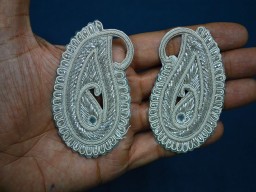 Silver Christmas Appliques Decorative Zari Work Sewing Indian Dress Appliques Handmade Patch Crafting Supply Decor Beaded Patches by 1 Pair