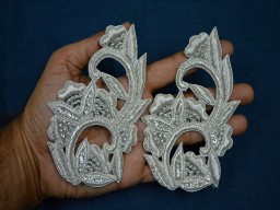 Indian Silver Color Appliques Patches by 2 Pair Christmas Decorative Sewing Dresses Appliques Handmade Crafting Supply Decor Beaded Patch
