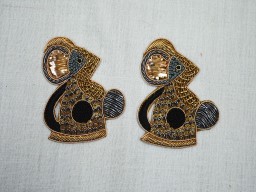 2 Pair Handcrafted Sewing Appliques Decorative Mouse Patches Indian Dresses Appliques Golden Christmas Crafting Decor Bags Making Patches