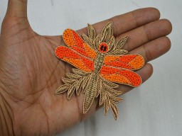 4 Piece Indian Dresses Dragonfly Patches Decorative Appliques Golden Christmas Appliques Handmade Patches Sewing Crafting Beaded Patches