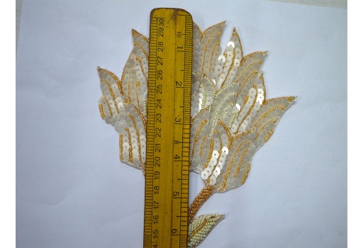 Beautiful scarpbooking 1 pieces indian clothing and dresses beaded flower shaped rhinestone  ivory applique patch embroidery patches wedding dress headband crafting sewing appliques