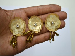 6 Pieces Beige Gold Handmade Floral Indian Patches Dresses Thread Indian Embroidered Applique Decorative Sewing Crafting Sewing Appliques