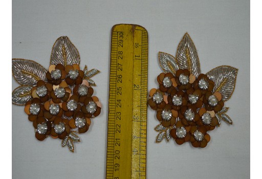 1 pair brown  crafting handmade  extremely beautiful patch rhinestones tiny appliques dresses cushion cover hats embroidered indian sewing handcrafted beaded patches embellishing a wedding skirt applique