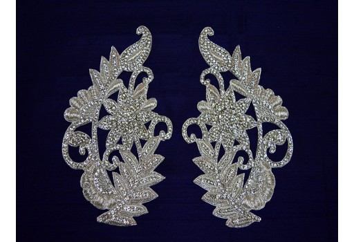 1 Pair Rhinestone Silver Appliques Crafting Patches Decorative Indian Handmade Zircon Patches Christmas Appliques Dress Making Patches