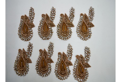 2 Golden Rhinestone Indian Decorative Appliques Patches Beaded Bridal Embroidery Appliques Handcrafted Applique Crafting Headband Appliques