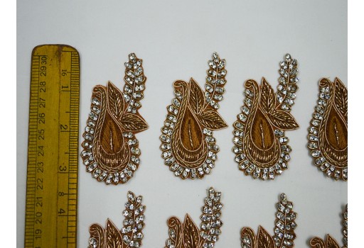 2 Golden Rhinestone Indian Decorative Appliques Patches Beaded Bridal Embroidery Appliques Handcrafted Applique Crafting Headband Appliques