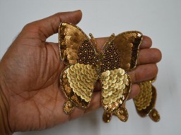 1 pair golden Handmade Patches Butterfly Indian Sewing Decorative Thread Applique Dresses Patches Appliques Crafting Supply Beaded Patches