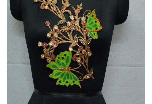 Green decorative embroidered crafting sewing dress patch floral thread applique home decoration appliques handmade scrap booking patches