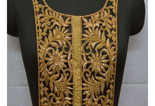 Decorated Zardosi Gold Neck Patches Crafting Hand Crafted Indian Embroidered Sewing Zari Work Exclusive Neckline For Wedding Wear Dresses