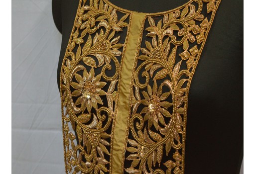 Decorated Zardosi Gold Neck Patches Crafting Hand Crafted Indian Embroidered Sewing Zari Work Exclusive Neckline For Wedding Wear Dresses