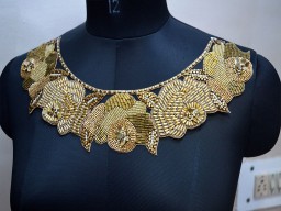 Gold Neck Zardosi Decorated Exclusive Handcrafted Indian Embroidered Appliques by 1 Pieces Decorative Neckline Patches For Party Wear Gown