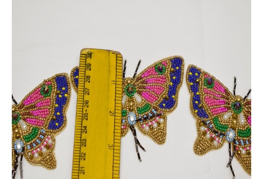 2 Pc Appliques Patches Butterfly Handmade Patch Embroidered Indian Sewing Thread Decorative Beaded Dress Appliques DIY Crafting Supply