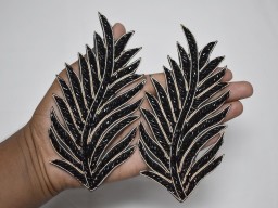 2 Black Beaded Decorative Handmade Patches Leaf Embroidered Indian Sewing Thread Dresses Handcrafted Patches Appliques Crafting Supply Bags