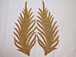 2 Gold Beaded Decorative Handmade Patches Leaf Embroidered Indian Sewing Dresses Handcrafted Patches Appliques Crafting Supply For Bags