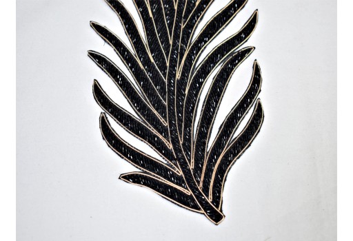 Handmade beaded 2 pieces black decorative leaf patches embroidered Indian sewing for wedding dress appliqué sew on denim wholesale extremely beautiful applique