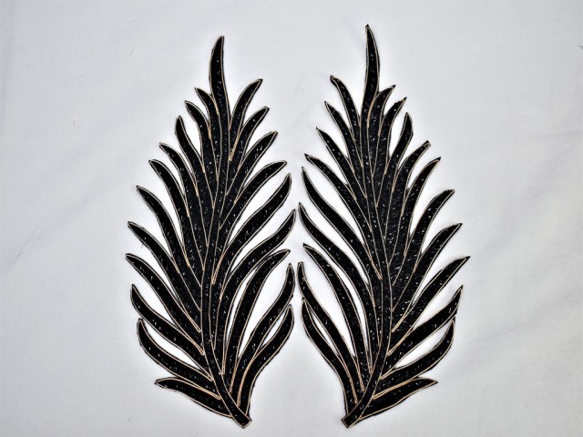 Handmade beaded 2 pieces black decorative leaf patches embroidered Indian sewing for wedding dress appliqué sew on denim wholesale extremely beautiful applique