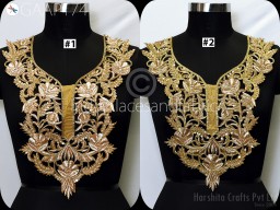 Handmade Zardozi Gold Neck Patch Handcrafted Indian Clothing Crafting Accessories Decorated latest Designer Gown Sequins for Neckline Patches