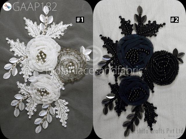 1 Piece Beaded Applique Patches Handmade Embroidered Floral Applique Women Dress Sewing Indian DIY Crafting Supply Home Wall Décor 