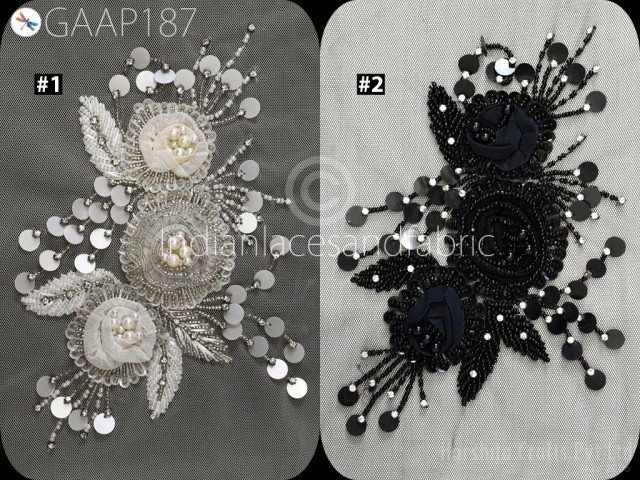 1 Piece Beaded Applique Patches Handmade Embroidered Floral Applique Indian Wedding Women Dress Sewing DIY Crafting Supply Home Wall Décor