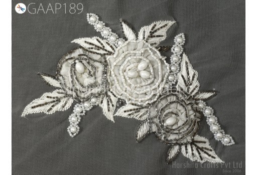  1 Piece Beaded Applique Patches Handmade Embroidered Floral Applique Women Dress Sewing Indian DIY Crafting Supply Home Wall Décor 