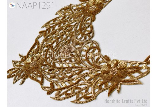 Neckline Decorative Patches Zardosi Gold Neck Patches Decorated Neck Handcrafted Patches Crafting Indian Embroidered Zardosi Neck For Dress