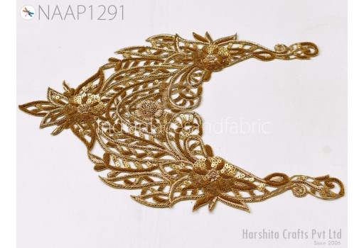 Neckline Decorative Patches Zardosi Gold Neck Patches Decorated Neck Handcrafted Patches Crafting Indian Embroidered Zardosi Neck For Dress