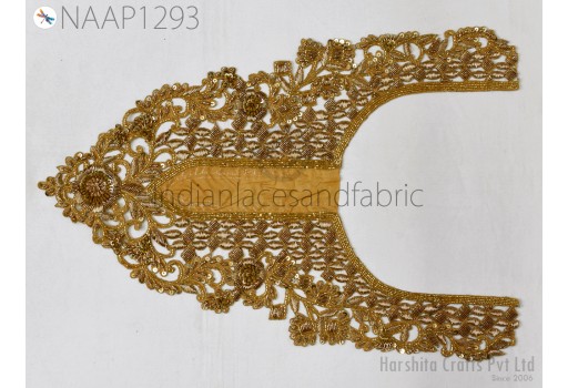 Handcrafted Zardozi Gold Neck Patches Crafting Neckline Indian Decorated Sequins Zari Work Embroidered Decorative Patches Sewing Accessories