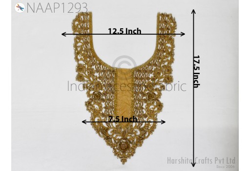 Handcrafted Zardozi Gold Neck Patches Crafting Neckline Indian Decorated Sequins Zari Work Embroidered Decorative Patches Sewing Accessories