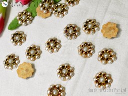 15 Tiny Maroon Zircon Appliques Indian Zardosi Golden Embellishments Bridal Patches Headband DIY Crafting Sewing Accessories Home Decor