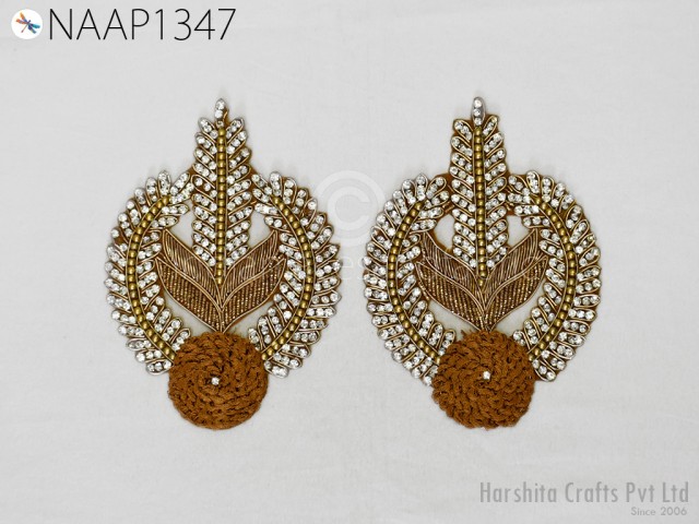 2 pc Handmade Rhinestone Gold Patches Appliques Crafting Decorative Indian Dresses Patches Christmas Appliques Sewing Supply Decor. 