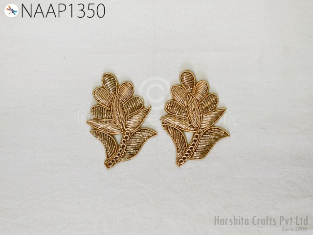 6 pc Gold Indian Appliques Patches Zardozi Christmas Decorative Sewing Handmade Wedding Dresses Appliques DIY Crafting Supply Home Decor. 