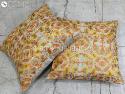 Floral Yellow Embroidered Cushion Cover Handmade Embroidery Throw Pillow Decorative Home Decor Pillowcase Sham House Warming Bridal Shower Wedding Gift