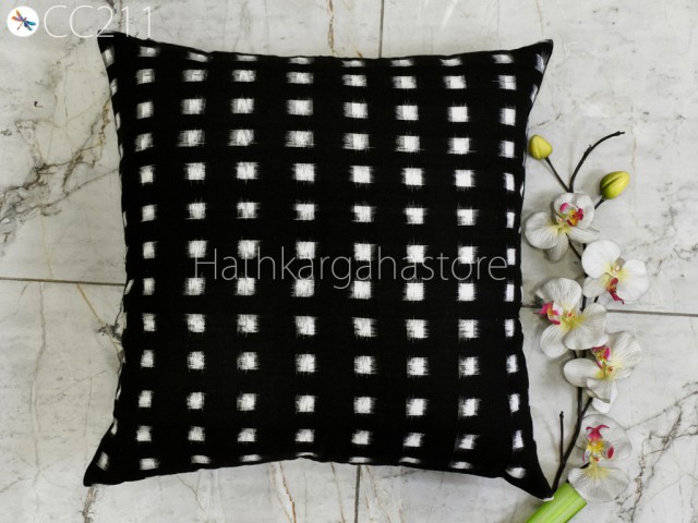 Black Ikat Cushion Cover Pillowcase Handwoven Double Sided Decorative Pure Cotton Throw Pillow House Warming Shower Wedding Gift Home Decor