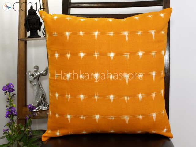 Yellow Double Sided Ikat Cushion Cover Pillowcase Handwoven Decorative Pure Cotton Throw Pillow House Warming Shower Wedding Gift Home Decor