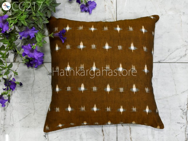 Brown Double Sided Ikat Cushion Cover Pillowcase Handwoven Decorative Pure Cotton Throw Pillow House Warming Shower Wedding Gift Home Decor